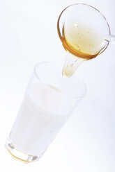 glass of fresh milk and honey, cut-out, white background - 01398CS-U