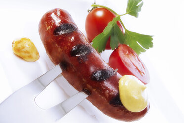 Bratwurst mit Senf auf der Gabel - 01381CS-U