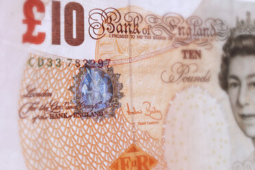 Britische Währung Banknoten Zehn britische Pfund, Nahaufnahme - 01614CS-U