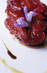foie-gras con fresas y vinagre viejo, restaurant fonda xesc, gombren, catalonia, spain - MS01303