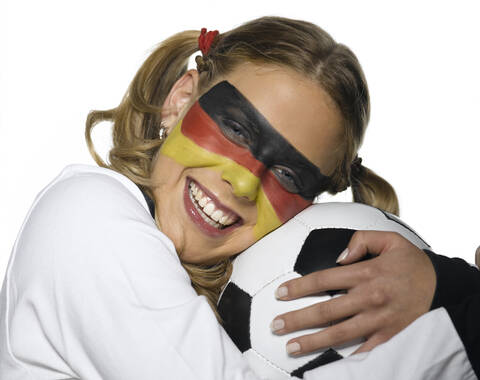 Deutscher weiblicher Fußballfan, Nahaufnahme, lizenzfreies Stockfoto