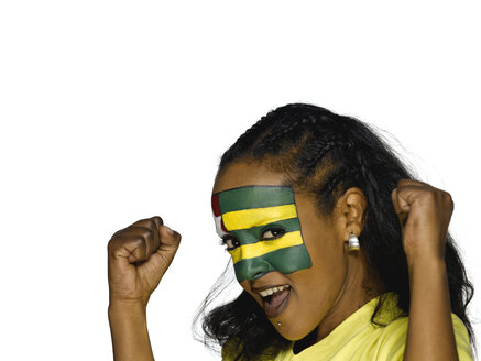 Frau mit Togo-Flagge im Gesicht, Nahaufnahme, Porträt - LMF00376