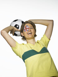 Australischer weiblicher Fußballfan hält Fußball - LMF00389