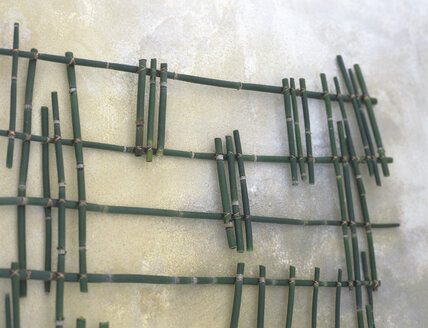 Bamboo netting leaning on wall, close-up - HOEF00189