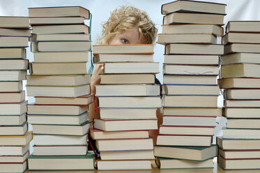 Woman with pile of books - CRF00911