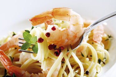Spaghetti with prawns on plate - 04085CS-U