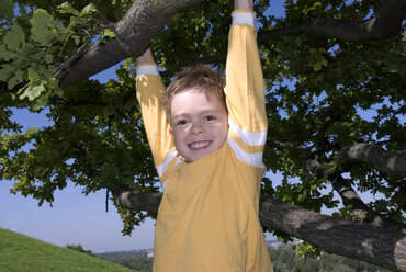 Junge am Baum hängend, Porträt - WESTF02321