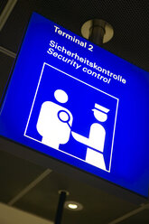 Germany, Frankfurt, security check sign, low angle view - THF00241