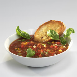 Gazpacho, Spanish cold tomato soup in bowl - WESTF04609