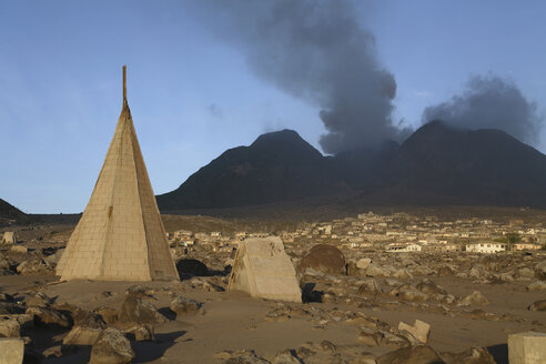 Montserrat, Plymouth, ruined buildings after volcanic eruption - RM00174