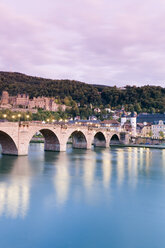 Germany, Heidelberg, city view with old bridge and castle - MSF02191