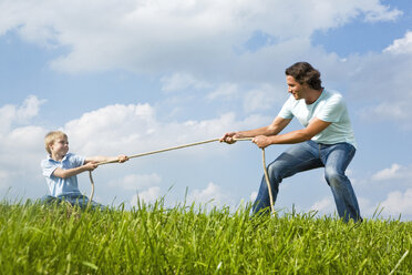 Vater und Sohn ziehen am Seil - LDF00541