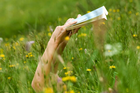 Person hält ein Buch, lizenzfreies Stockfoto