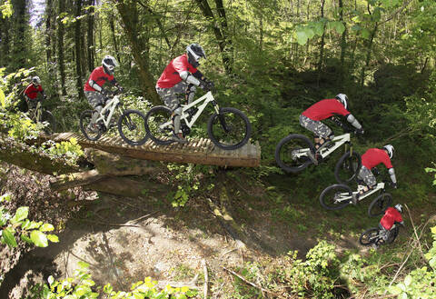 Germany, Munich, Isar, mountainbiking stock photo