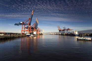 Deutschland, Hamburg, Waltershof, Containerterminal mit Schiffen - SEF00045