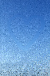 Waterdrops on window pane, finger painted heart - THF00764