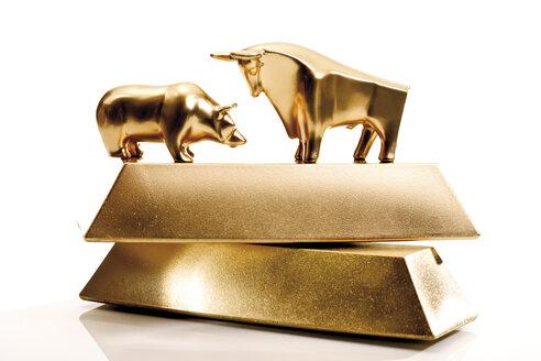Bull and bear sculptures by gold bars - 08632CS-U