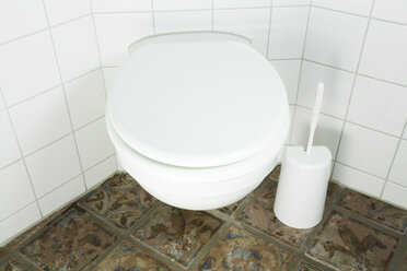 WC mit WC-Buerste, Toilette, weiss, Fliesen, Bad, Klobuerte, Klo - GWF00677