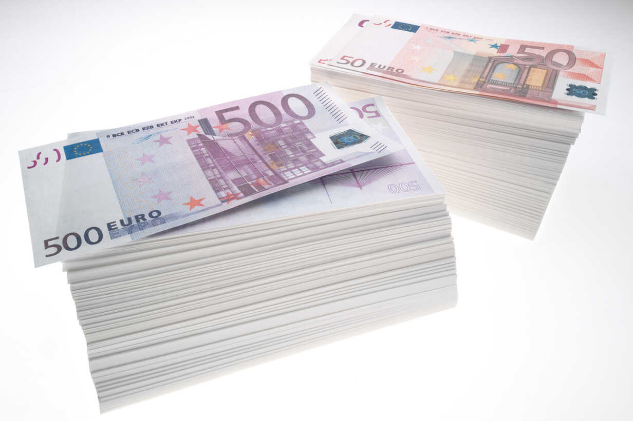 Stack of Euro banknotes, close up stock photo