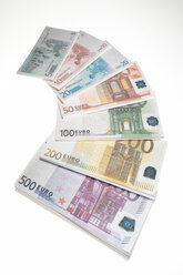 Euro banknotes, fanned out, elevated view - NLF00002