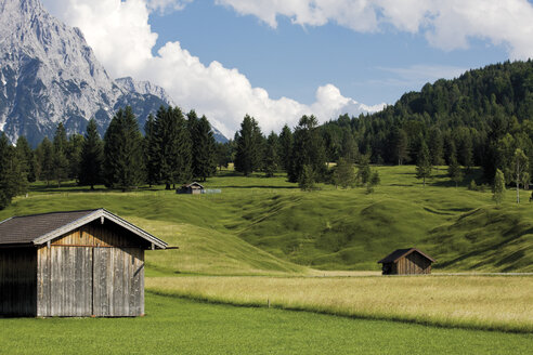 Deutschland, Bayern, Berglandschaft und Heustadel - 08657CS-U