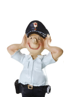 Plastic Figurine of a Policeman, Hear no evil, close-up - 08742CS-U