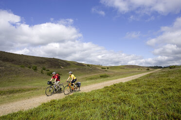 Dänemark, Jütland, Mountainbike-Pärchen auf dem Feldweg - DSF00180