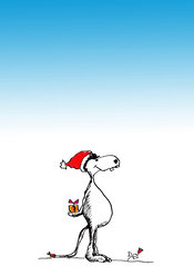 Illustration, Hund mit Weihnachtsmannmütze und Weihnachtspäckchen - KTF00017