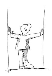 Illustration, Mann mit ausgestreckten Armen, Rückansicht - KTF00011