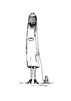 Illustration, Woman and dog looking into sky, rear view - KTF00007