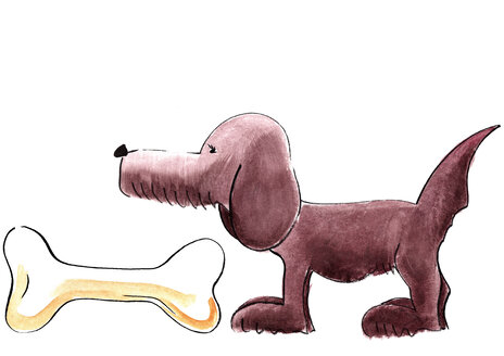 Illustration, Dog with big bone - KTF00004