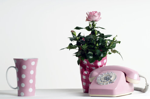 Rotary phone, cup and flower pot - 00458LR-U