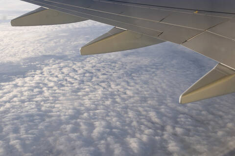 Flugzeug, Wolken, Himmel, Von oben, Luftaufnahme, Tragflche,, lizenzfreies Stockfoto