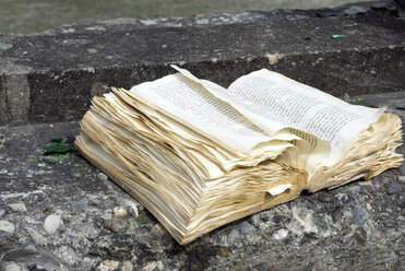 Old book on wall, close-up - AWDF00108