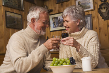 Senior couple toasting with red wine - WESTF10413