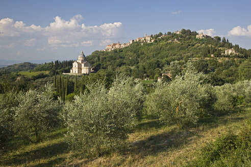 Italien, Toskana, Wallfahrtskirche Madonna di San Biagio, Montepulciano im Hintergrund - FOF01285