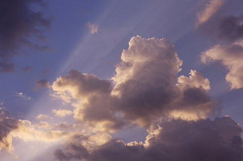 Sonnenstrahlen, die durch die Wolken scheinen, niedriger Blickwinkel - RUEF00025