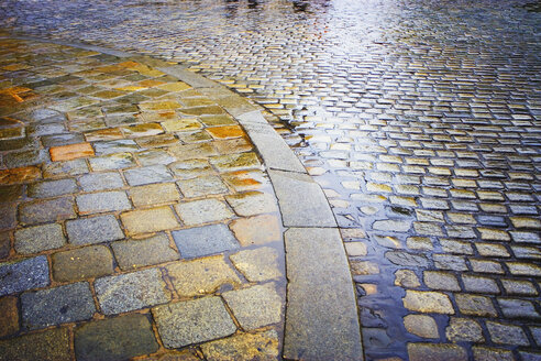 Cobblestone pavement drenched with rain - WWF00455