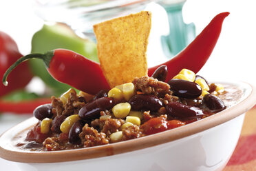 Chili con Carne with Tortilla chip on plate - 10262CS-U