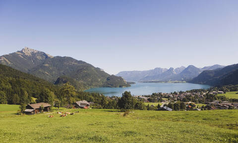 Österreich, wolfgangsee, St. Gilgen, Schafberg im Hintergrund, lizenzfreies Stockfoto