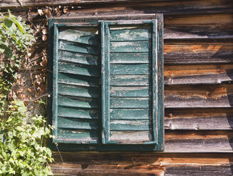 Österreich, Holzhaus, Fenster mit Fensterläden - WWF00640