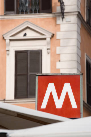Italy, Rome, Ottaviano Station, Metro sign, close up stock photo