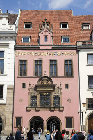 Czech Republic, Prague, Town Hall facade, tourists stock photo