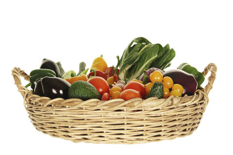 Variety of vegetables in basket stock photo