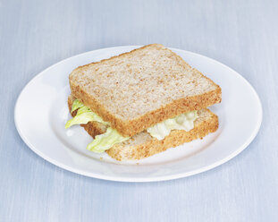 Vollkorntoast-Sandwich mit Eisbergsalat auf Teller - KSWF00403