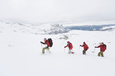 Italien, Südtirol, Vier Personen in einer Reihe, Schneeschuhwandern - WESTF11336