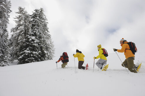 Italien, Südtirol, Menschen beim Schneeschuhwandern in einer Reihe - WESTF11227