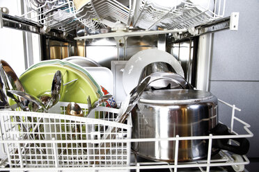 Cleaned dishes in open dishwasher, close-up - 11121CS-U