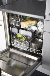 Cleaned dishes in open dishwasher, - 11117CS-U