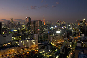 Japan, Skyline von Tokio, Tokio Tower bei Nacht - SH00327